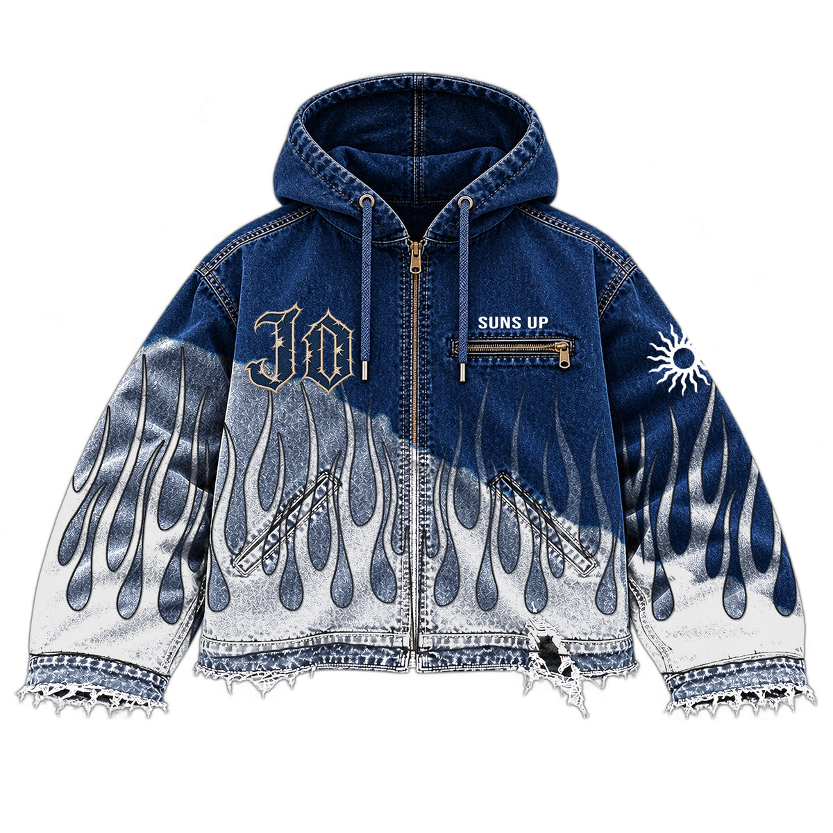 DENIM FLAME HOODIE